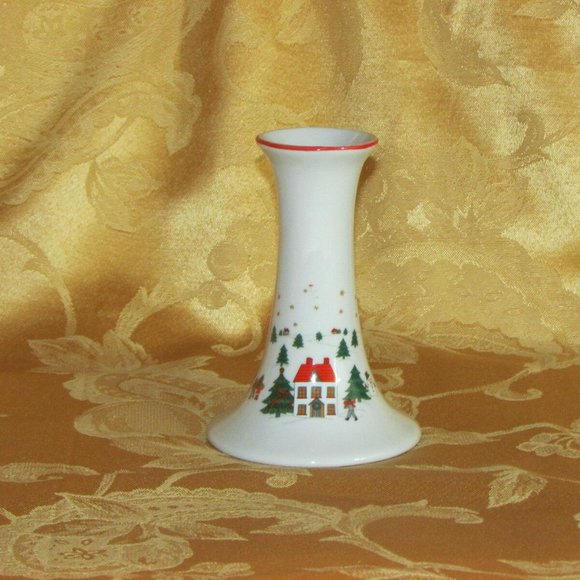 CHRISTMAS Candle Holder Porcelain Candlestick Holiday Winter Scene - Picture 3 of 4